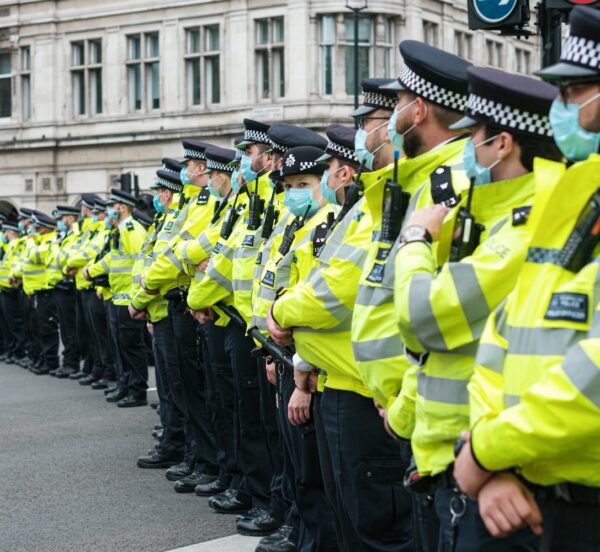 A row of police in uniform