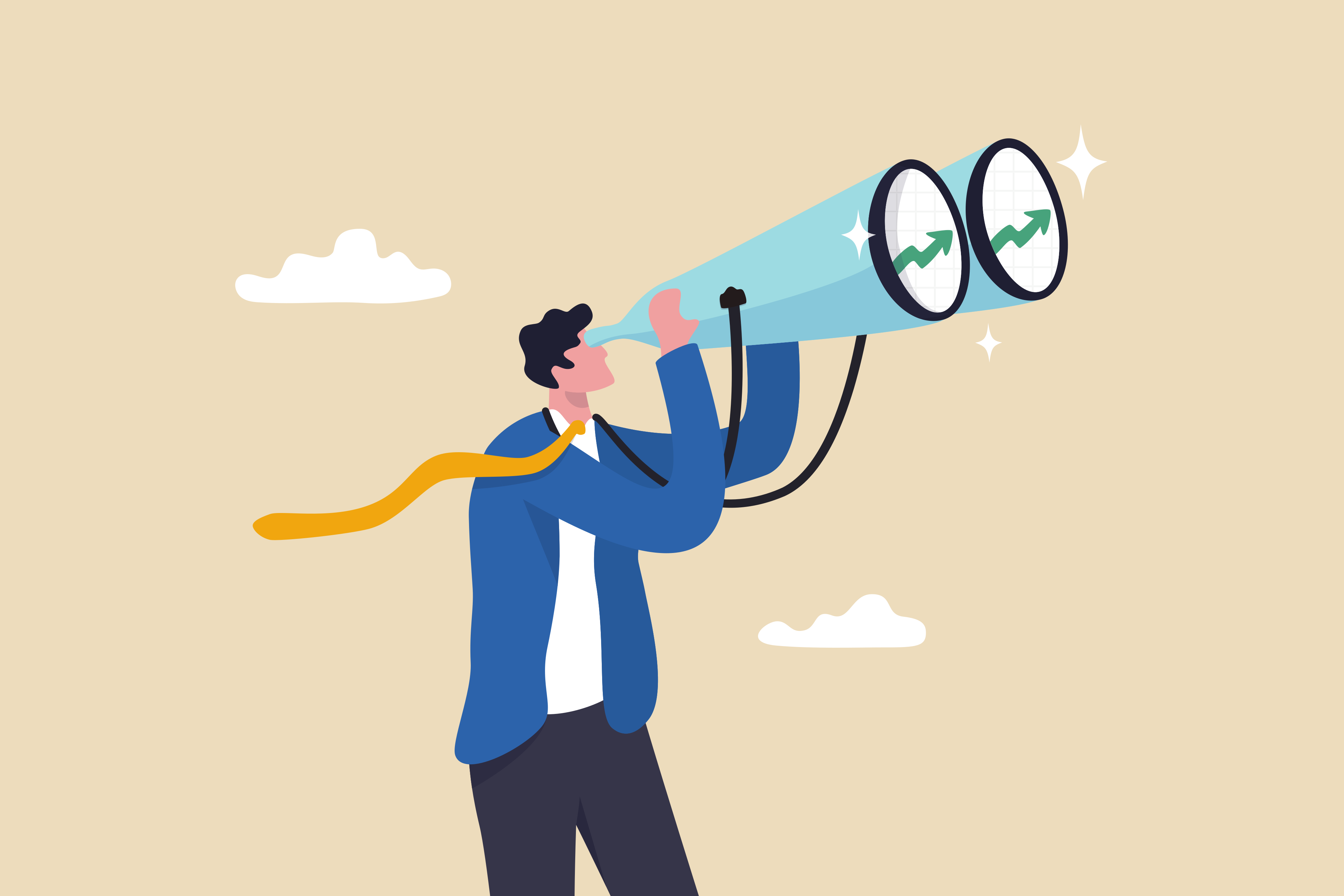 Illustration of person with binoculars representing search